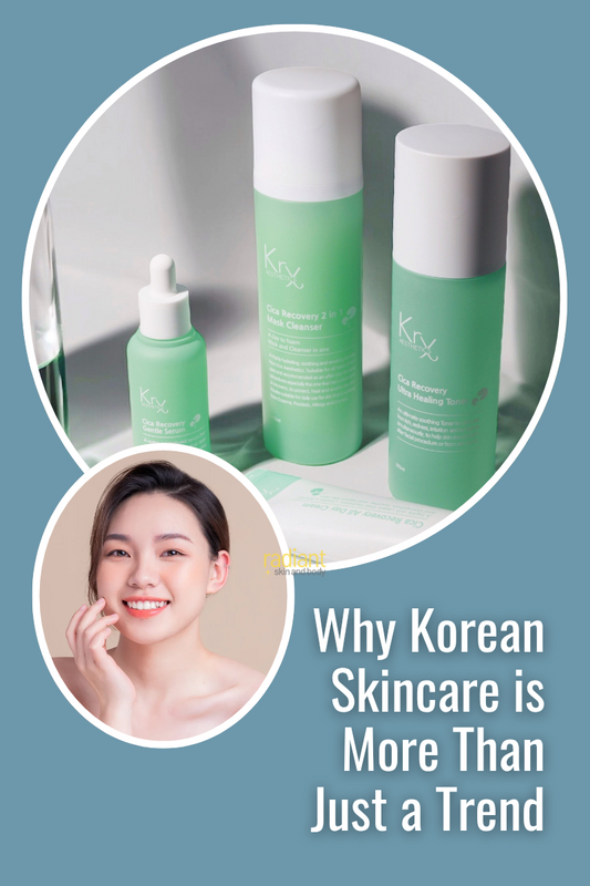 Cica Recovery Products and an image of a woman. Why Korean Skincare is More Than a Trend.