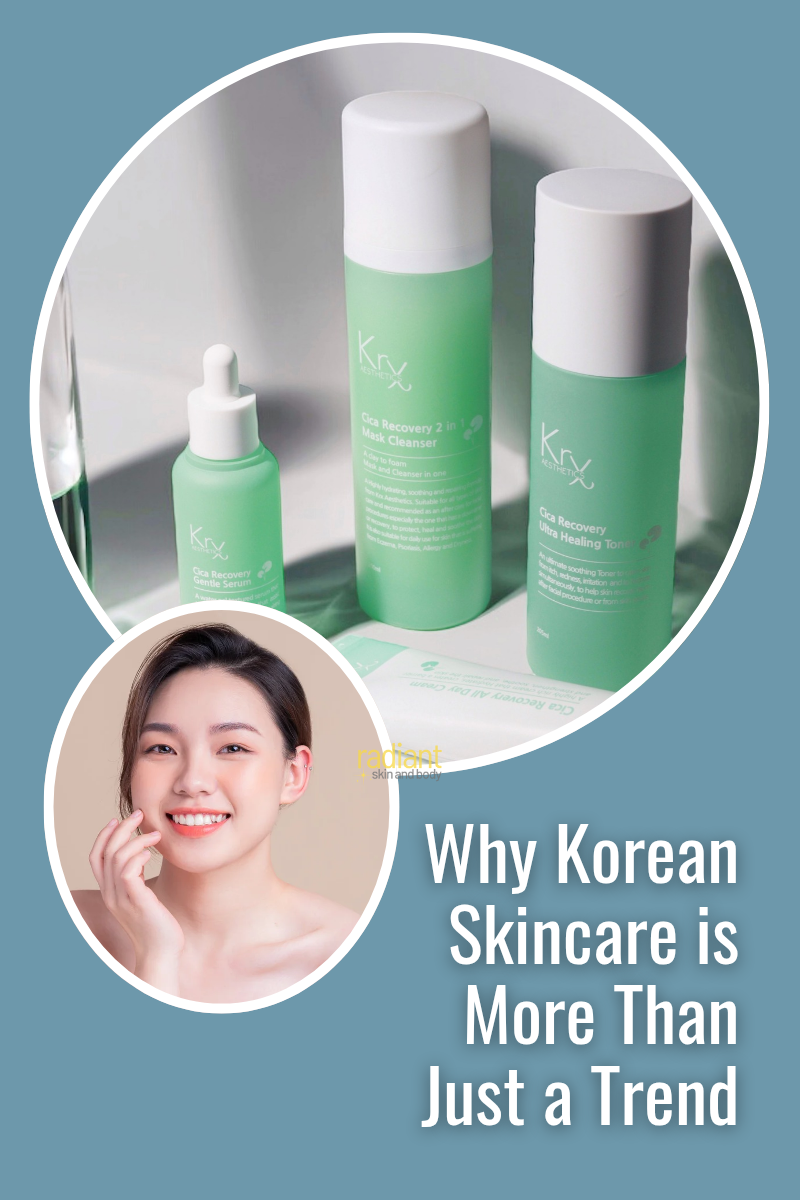 Cica Recovery Products and an image of a woman. Why Korean Skincare is More Than a Trend.